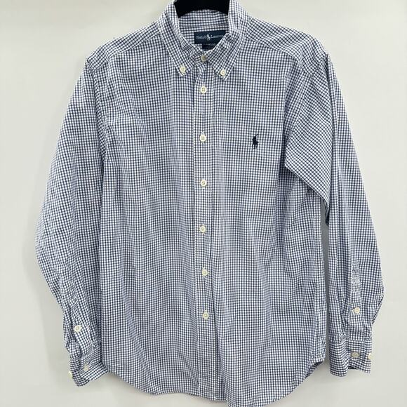 Ralph Lauren Boys' Button Down Shirt Sz M 12/14 Blue White Check Plaid Long Slv - Picture 1 of 7